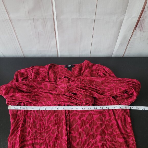 PAIGE Long Sleeve 100% Silk Blouse, Women’s L, Red, Sheer, Animal Print, EUC - Picture 7 of 9